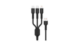 Green Lion 3in1 Silicone Cable USB-A To USB-C×2 and Lightning - Black