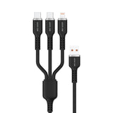 Green Lion 3in1 Silicone Cable USB-A To USB-C×2 and Lightning - Black
